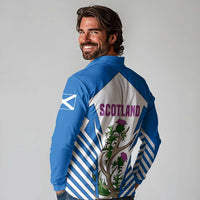 Scotland Thistle and Saltire Long Sleeve Polo Shirt with Blue and White National Design - Wonder Print Shop