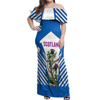 Scotland Thistle and Saltire Off Shoulder Maxi Dress with Blue and White National Design - Wonder Print Shop