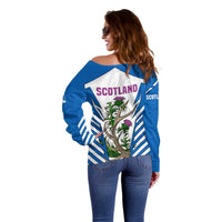 Scotland Thistle and Saltire Off Shoulder Sweater with Blue and White National Design - Wonder Print Shop