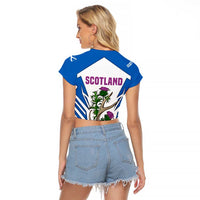 Scotland Thistle and Saltire Raglan Cropped T Shirt with Blue and White National Design - Wonder Print Shop
