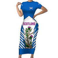 Scotland Thistle and Saltire Short Sleeve Bodycon Dress with Blue and White National Design - Wonder Print Shop