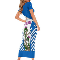 Scotland Thistle and Saltire Short Sleeve Bodycon Dress with Blue and White National Design - Wonder Print Shop