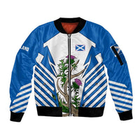 Scotland Thistle and Saltire Sleeve Zip Bomber Jacket with Blue and White National Design - Wonder Print Shop