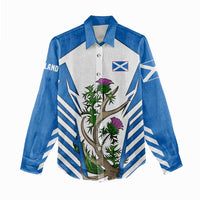 Scotland Thistle and Saltire Women Casual Shirt with Blue and White National Design - Wonder Print Shop