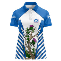 Scotland Thistle and Saltire Women Polo Shirt with Blue and White National Design - Wonder Print Shop