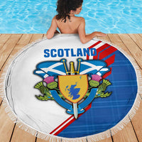 Scotland Blue Tartan Beach Blanket with Crest and Saltire Shield Design - Wonder Print Shop