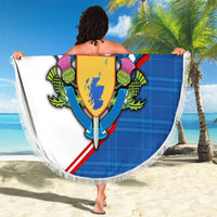 Scotland Blue Tartan Beach Blanket with Crest and Saltire Shield Design - Wonder Print Shop