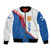 Scotland Blue Tartan Bomber Jacket with Crest and Saltire Shield Design - Wonder Print Shop