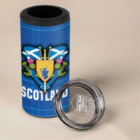 Scotland Blue Tartan 4 in 1 Can Cooler Tumbler with Crest and Saltire Shield Design - Wonder Print Shop