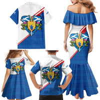 Scotland Blue Tartan Family Matching Mermaid Dress and Hawaiian Shirt with Crest and Saltire Shield Design - Wonder Print Shop