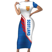 Scotland Blue Tartan Family Matching Short Sleeve Bodycon Dress and Hawaiian Shirt with Crest and Saltire Shield Design - Wonder Print Shop