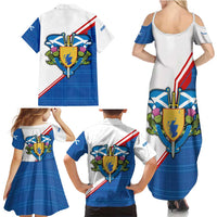 Scotland Blue Tartan Family Matching Summer Maxi Dress and Hawaiian Shirt with Crest and Saltire Shield Design - Wonder Print Shop
