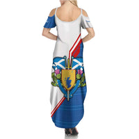 Scotland Blue Tartan Family Matching Summer Maxi Dress and Hawaiian Shirt with Crest and Saltire Shield Design - Wonder Print Shop