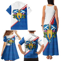 Scotland Blue Tartan Family Matching Tank Maxi Dress and Hawaiian Shirt with Crest and Saltire Shield Design - Wonder Print Shop