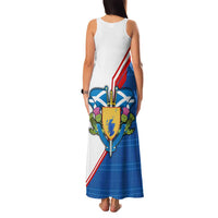 Scotland Blue Tartan Family Matching Tank Maxi Dress and Hawaiian Shirt with Crest and Saltire Shield Design - Wonder Print Shop