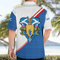 Scotland Blue Tartan Hawaiian Shirt with Crest and Saltire Shield Design - Wonder Print Shop