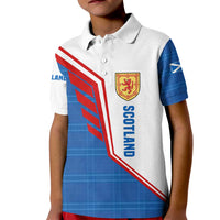 Scotland Blue Tartan Kid Polo Shirt with Crest and Saltire Shield Design - Wonder Print Shop