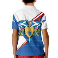 Scotland Blue Tartan Kid Polo Shirt with Crest and Saltire Shield Design - Wonder Print Shop