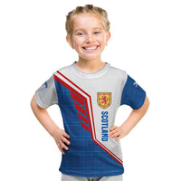 Scotland Blue Tartan Kid T Shirt with Crest and Saltire Shield Design - Wonder Print Shop