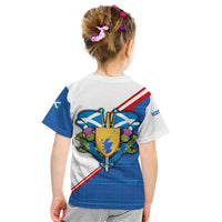 Scotland Blue Tartan Kid T Shirt with Crest and Saltire Shield Design - Wonder Print Shop
