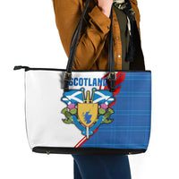 Scotland Blue Tartan Leather Tote Bag with Crest and Saltire Shield Design - Wonder Print Shop