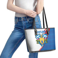 Scotland Blue Tartan Leather Tote Bag with Crest and Saltire Shield Design - Wonder Print Shop
