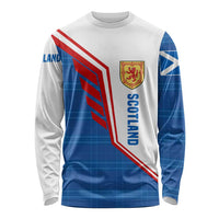 Scotland Blue Tartan Long Sleeve Shirt with Crest and Saltire Shield Design - Wonder Print Shop