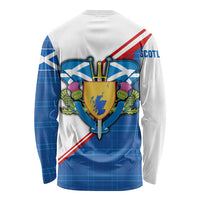 Scotland Blue Tartan Long Sleeve Shirt with Crest and Saltire Shield Design - Wonder Print Shop