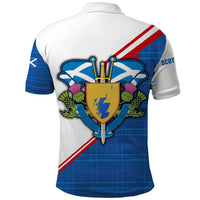 Scotland Blue Tartan Polo Shirt with Crest and Saltire Shield Design - Wonder Print Shop