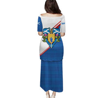 Scotland Blue Tartan Puletasi with Crest and Saltire Shield Design - Wonder Print Shop