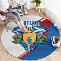 Scotland Blue Tartan Round Carpet with Crest and Saltire Shield Design - Wonder Print Shop