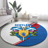 Scotland Blue Tartan Round Carpet with Crest and Saltire Shield Design - Wonder Print Shop