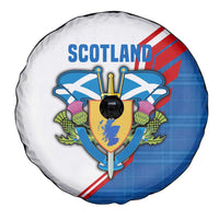 Scotland Blue Tartan Spare Tire Cover with Crest and Saltire Shield Design - Wonder Print Shop