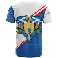 Scotland Blue Tartan T Shirt with Crest and Saltire Shield Design - Wonder Print Shop