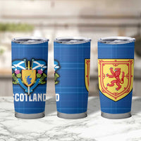 Scotland Blue Tartan Tumbler Cup with Crest and Saltire Shield Design - Wonder Print Shop
