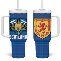 Scotland Blue Tartan Tumbler With Handle with Crest and Saltire Shield Design - Wonder Print Shop