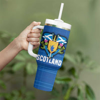 Scotland Blue Tartan Tumbler With Handle with Crest and Saltire Shield Design - Wonder Print Shop