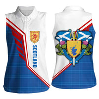 Scotland Blue Tartan Women Sleeveless Polo Shirt with Crest and Saltire Shield Design - Wonder Print Shop