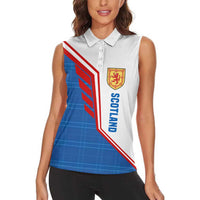 Scotland Blue Tartan Women Sleeveless Polo Shirt with Crest and Saltire Shield Design - Wonder Print Shop