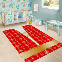 Armenian Traditional Red Area Rug with Gold Cross Pattern and Flag Crest - Wonder Print Shop