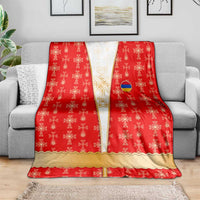 Armenian Traditional Red Blanket with Gold Cross Pattern and Flag Crest - Wonder Print Shop