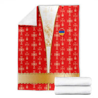 Armenian Traditional Red Blanket with Gold Cross Pattern and Flag Crest - Wonder Print Shop