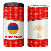 Armenian Traditional Red 4 in 1 Can Cooler Tumbler with Gold Cross Pattern and Flag Crest - Wonder Print Shop