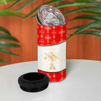 Armenian Traditional Red 4 in 1 Can Cooler Tumbler with Gold Cross Pattern and Flag Crest - Wonder Print Shop