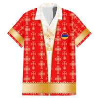 Armenian Traditional Red Family Matching Mermaid Dress and Hawaiian Shirt with Gold Cross Pattern and Flag Crest - Wonder Print Shop