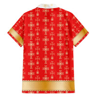 Armenian Traditional Red Family Matching Tank Maxi Dress and Hawaiian Shirt with Gold Cross Pattern and Flag Crest - Wonder Print Shop
