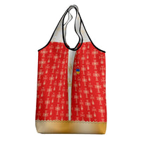 Armenian Traditional Red Grocery Bag with Gold Cross Pattern and Flag Crest - Wonder Print Shop