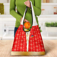Armenian Traditional Red Grocery Bag with Gold Cross Pattern and Flag Crest - Wonder Print Shop