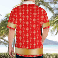 Armenian Traditional Red Hawaiian Shirt with Gold Cross Pattern and Flag Crest - Wonder Print Shop