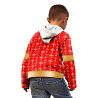 Armenian Traditional Red Kid Hoodie with Gold Cross Pattern and Flag Crest - Wonder Print Shop